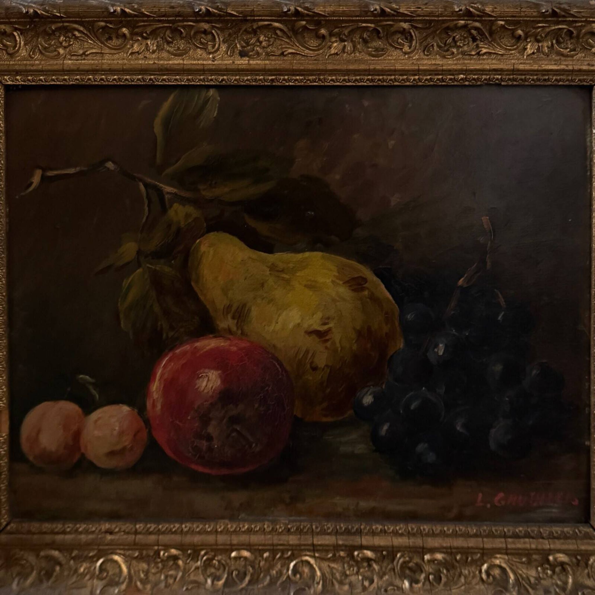 Pair of still lifes, oils on cardboard, fruits, 20th century by L. Gauthier