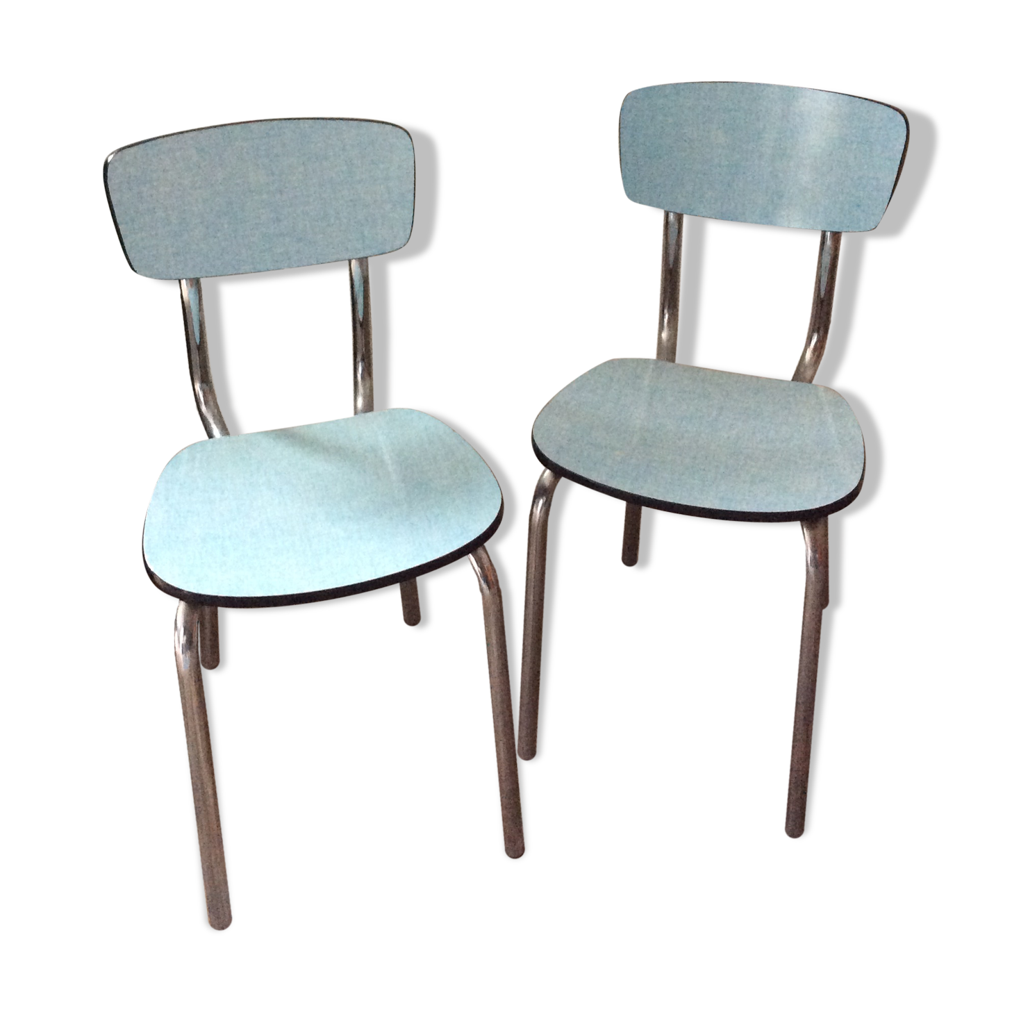 Lot de 2 chaises formica bleu des années 50-60