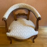 office armchair in walnut, nineteenth century, fully trimmed and reupholstered.