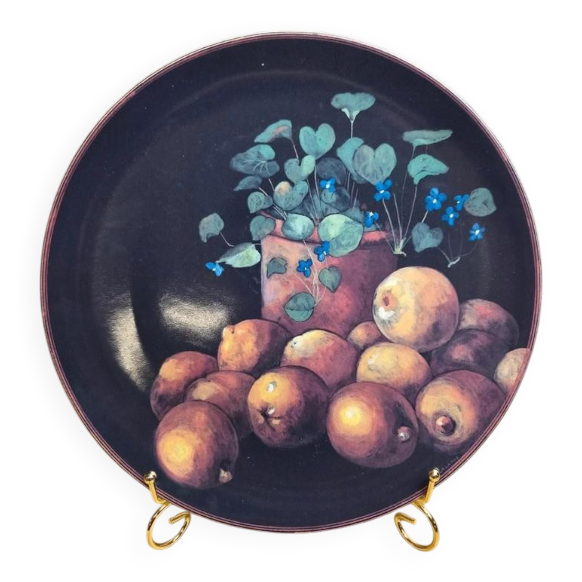 Large Gien plate Cueillette D. Lalande 30 cm – Fruit & violet decoration