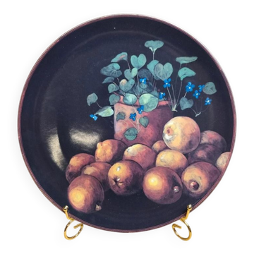 Large Gien plate Cueillette D. Lalande 30 cm – Fruit & violet decoration