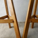 Pair of high bar stools, tripods, in solid wood