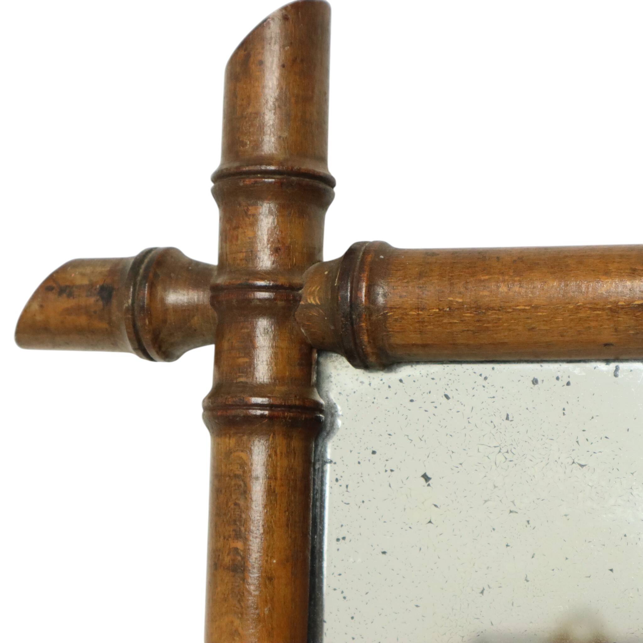 Antique French Wooden Faux Bamboo Mirror 52x39cm