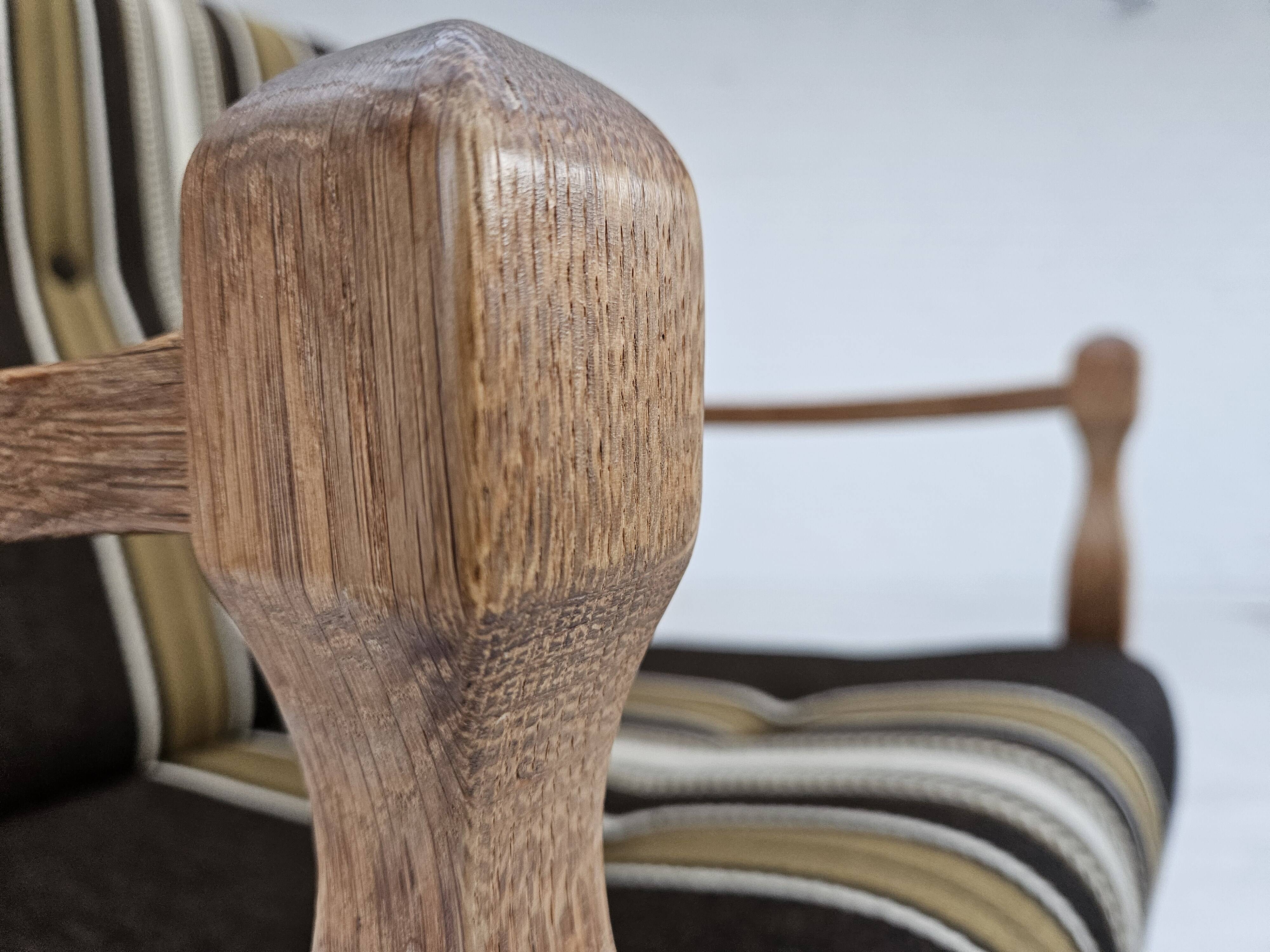 1970s, Danish armchair, furniture wool, solid oak wood.
