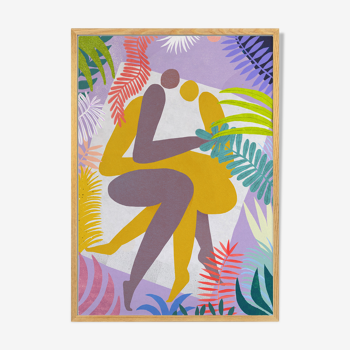 Two lovers in grass illustration poster