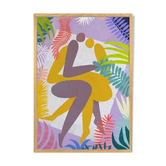 Two lovers in grass illustration poster