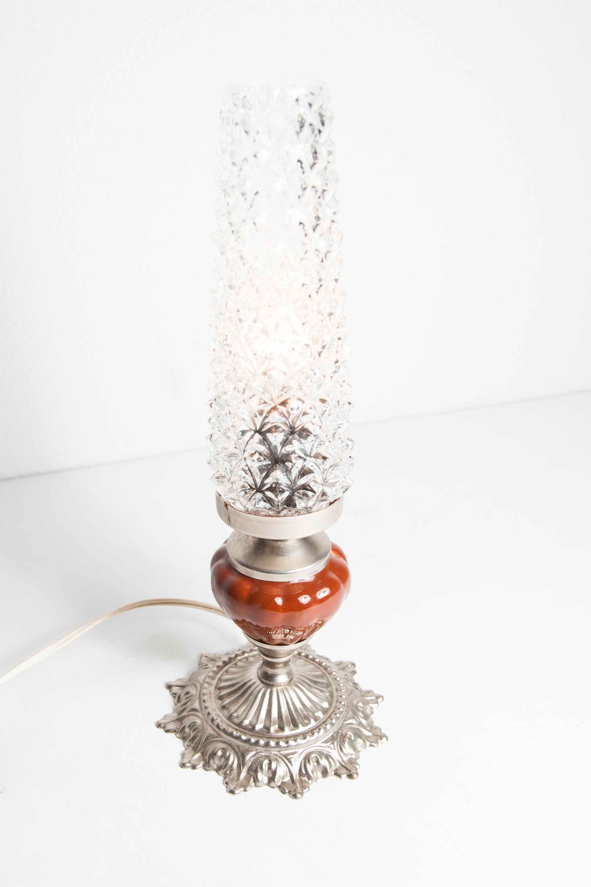 Table or bedside lamp of 1960 ceramic silvered metal glass