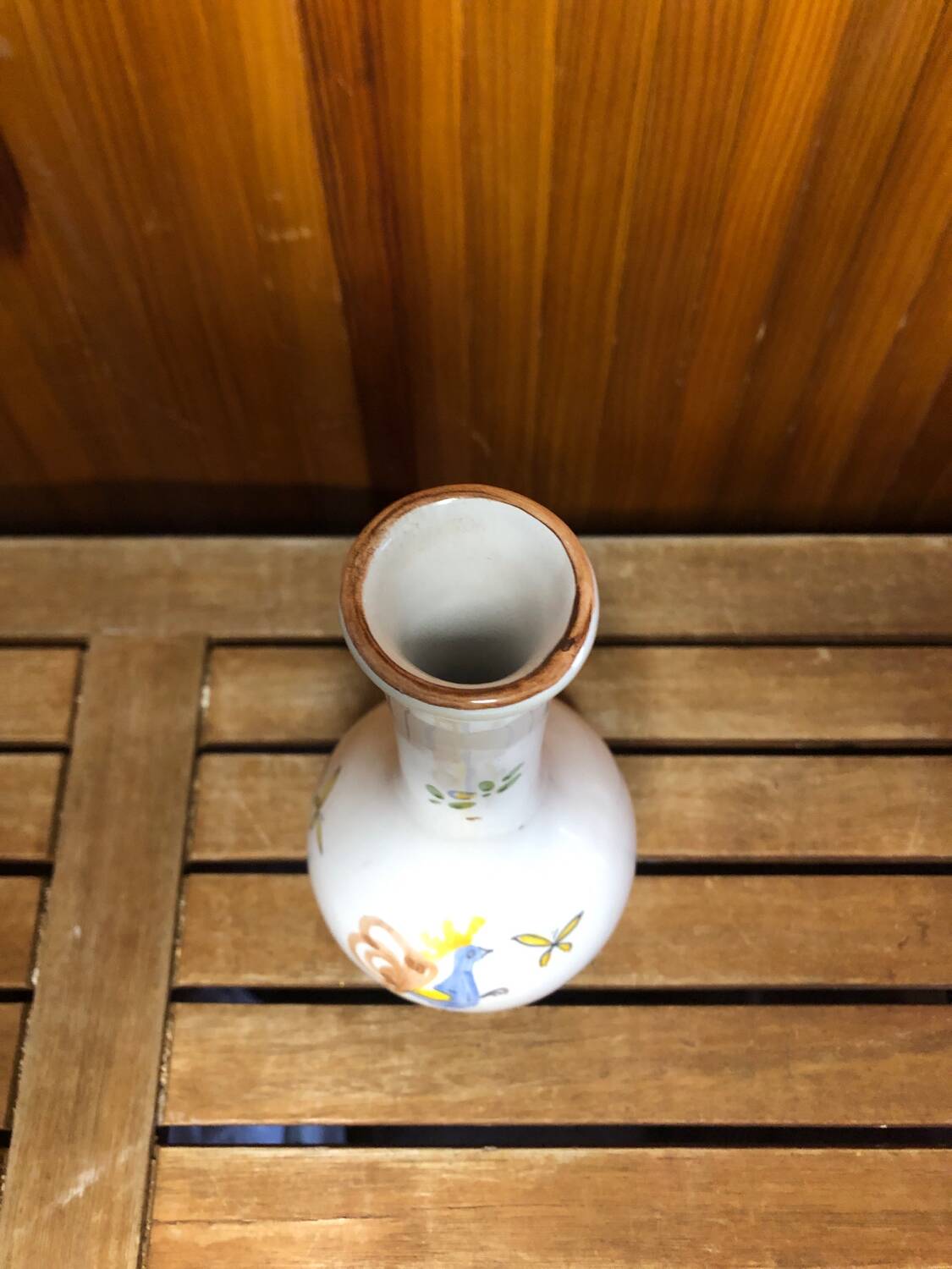 Old Vase Soliflore MOUSTIERS White Ceramic Vintage Painted Decor #A484