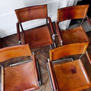 4 fauteuils cantilever Matteo Grassi en cuir cognac