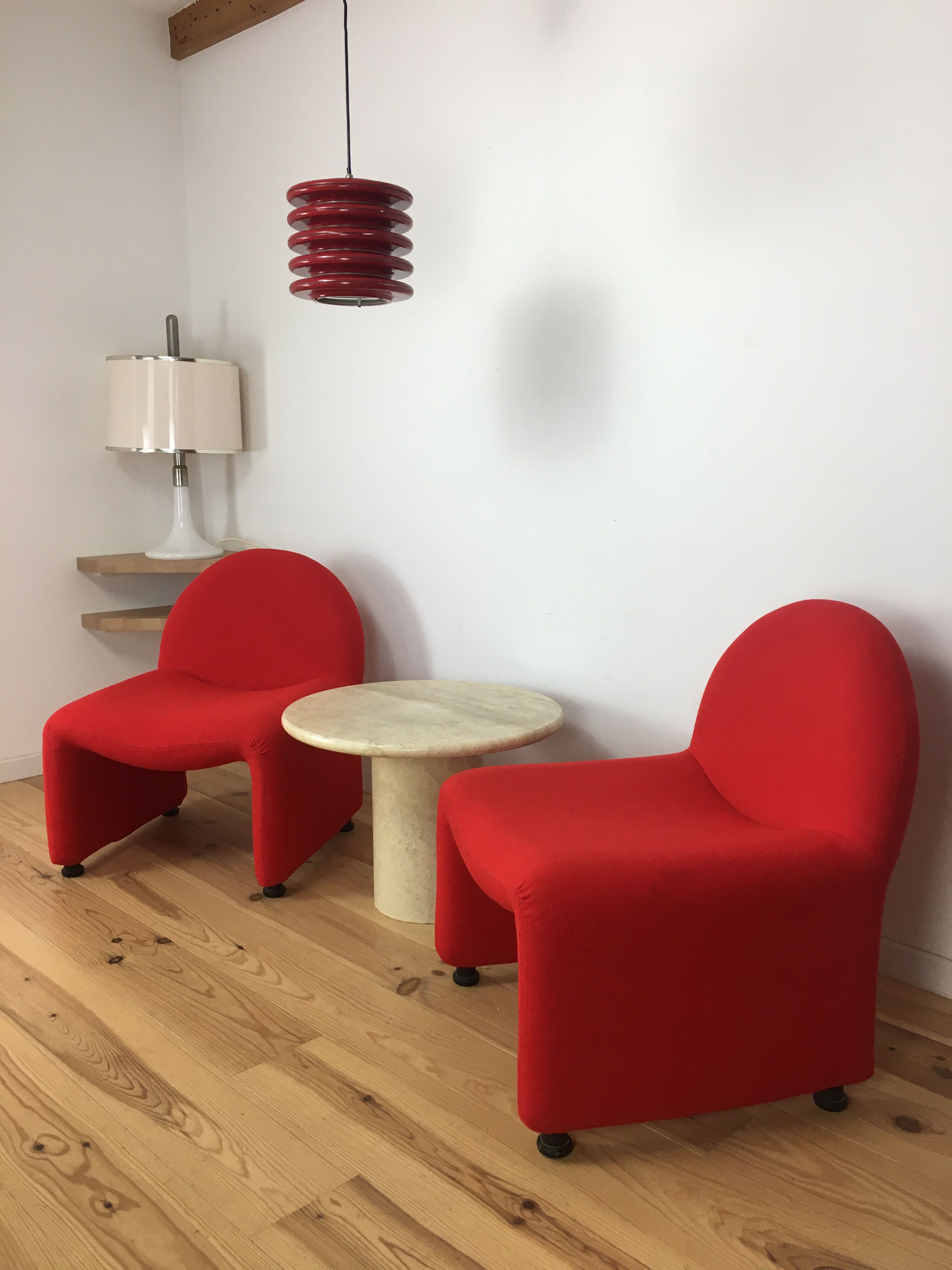 Round travertine coffee table
