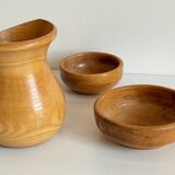 Vintage turned wood pitcher and 2 jars set
