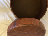 Leather patchwork foot stool and 2 pillows