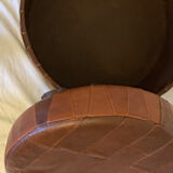 Leather patchwork foot stool and 2 pillows