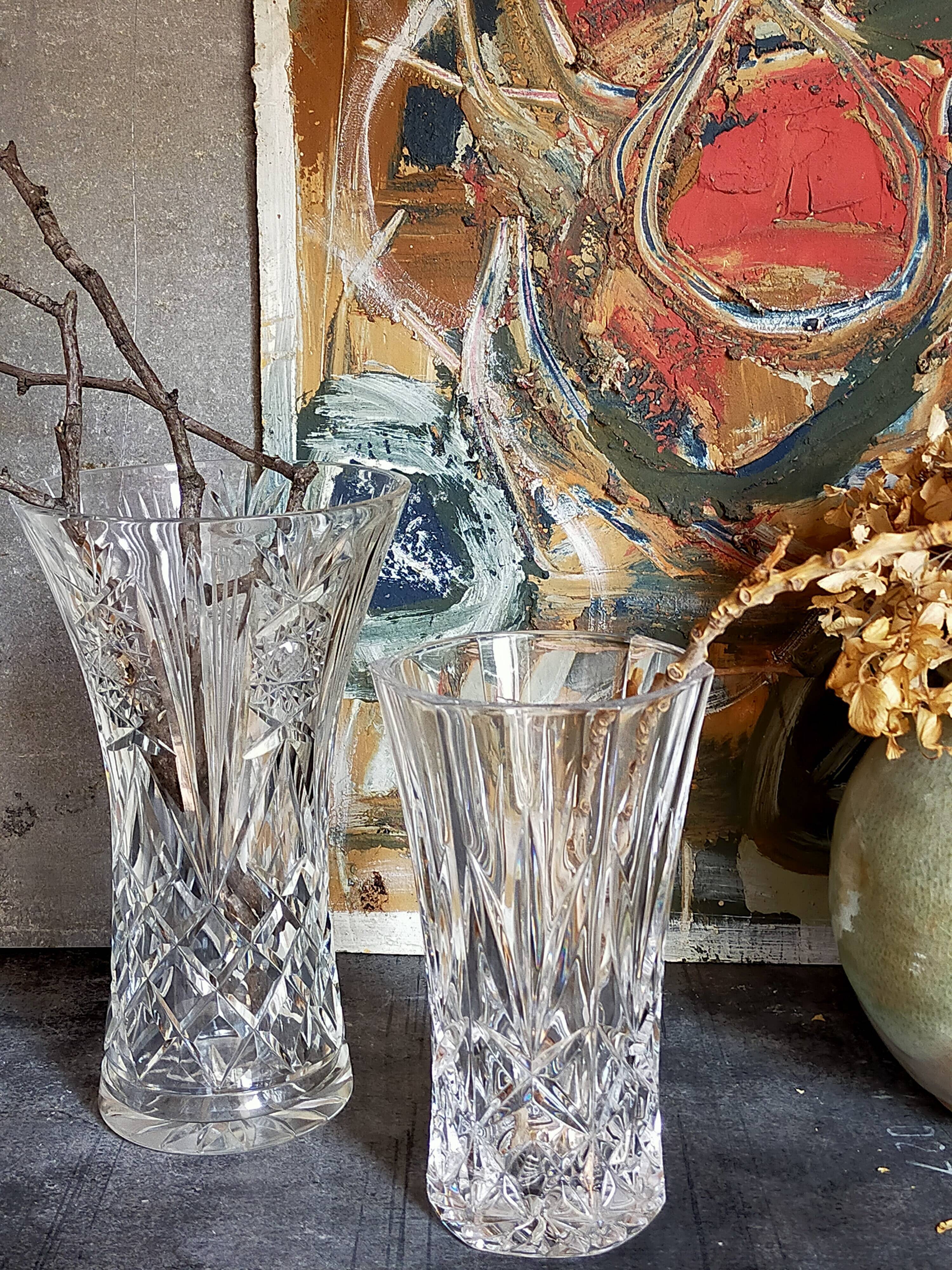 Duo of vintage French crystal vases