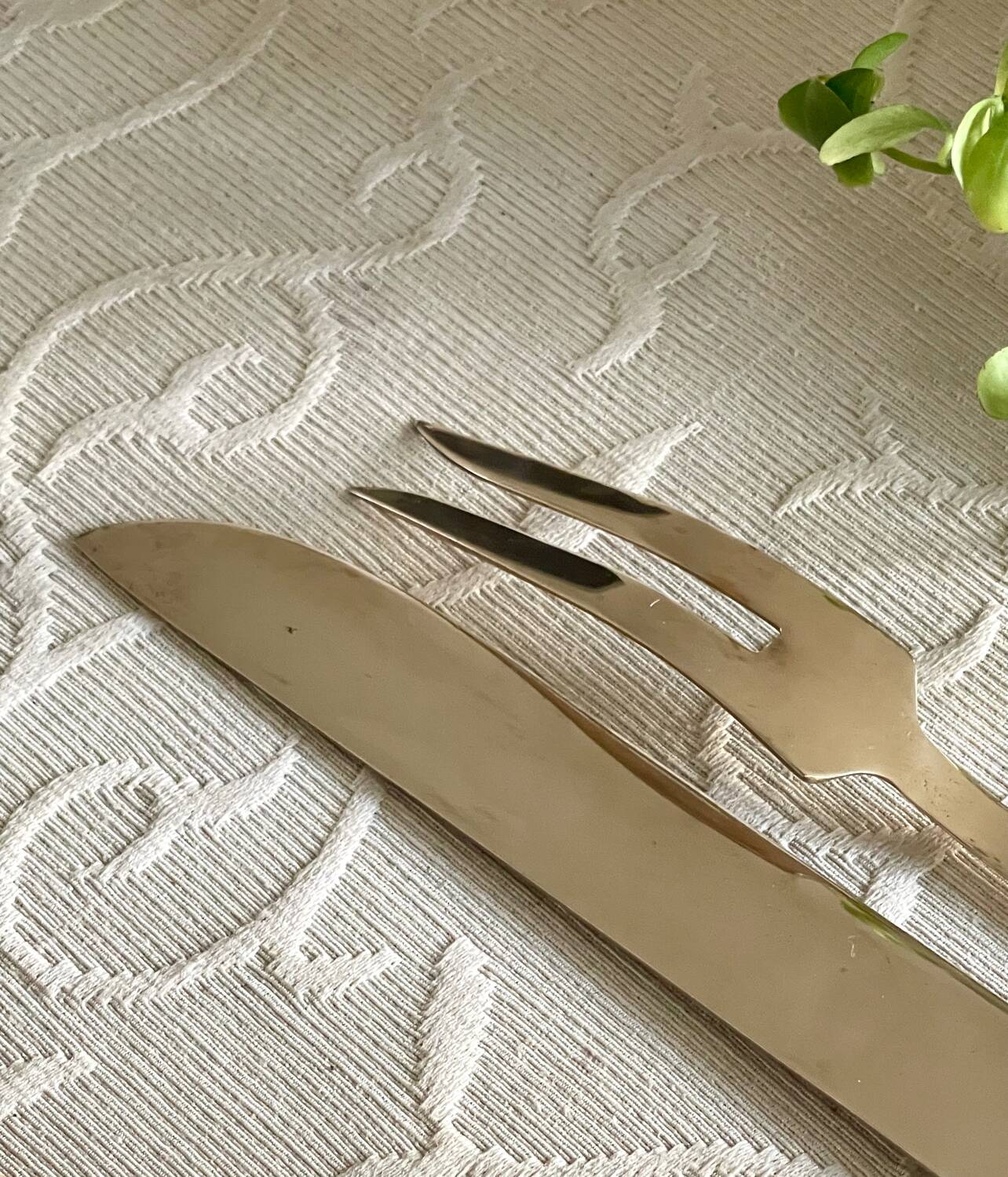 Service cutlery, brass and rosewood.