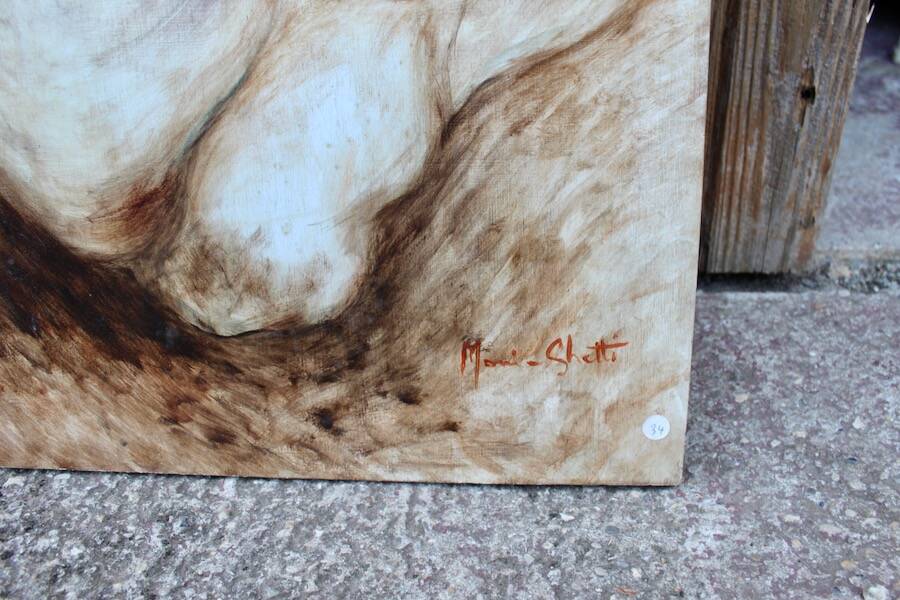 Oil painting on wooden panel representing oxen