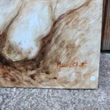 Peinture Huile sur panneau bois représentant des boeufs
