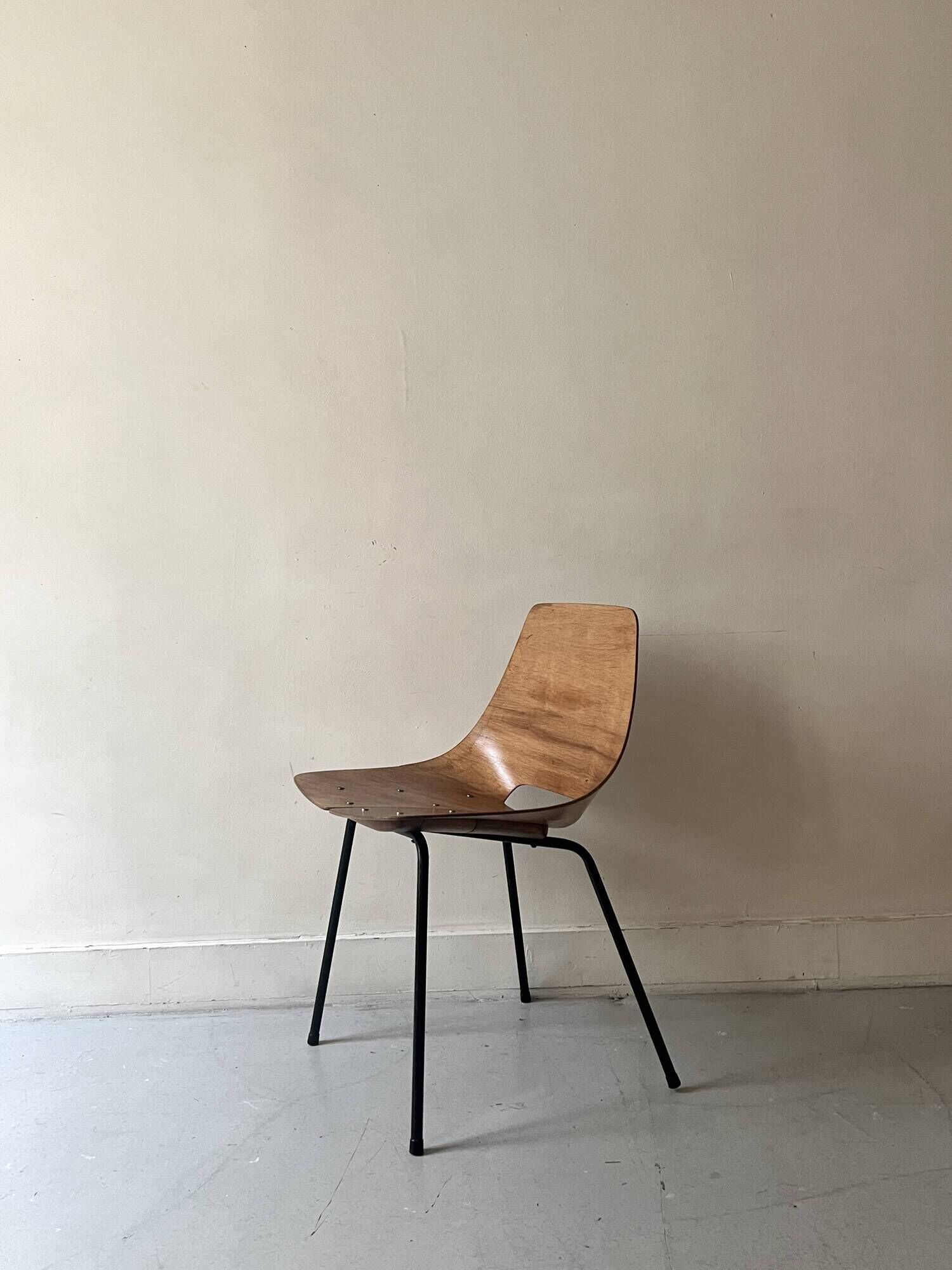 Barrel chair wood & metal by Pierre Guariche for Steiner Paris 1950