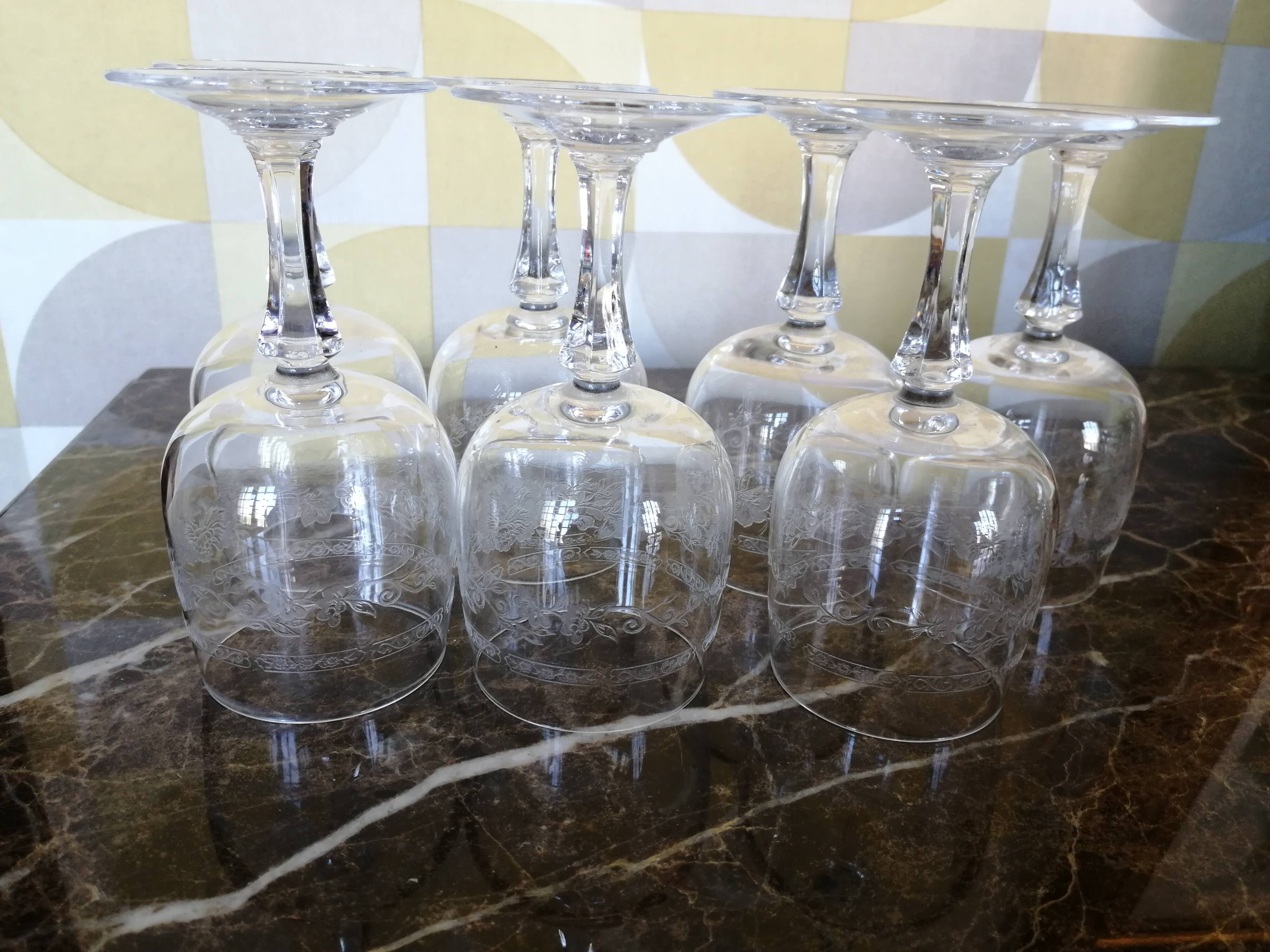 Lot of 7 engraved old glasses