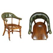 Chaise de capitaine victorienne en acajou et cuir