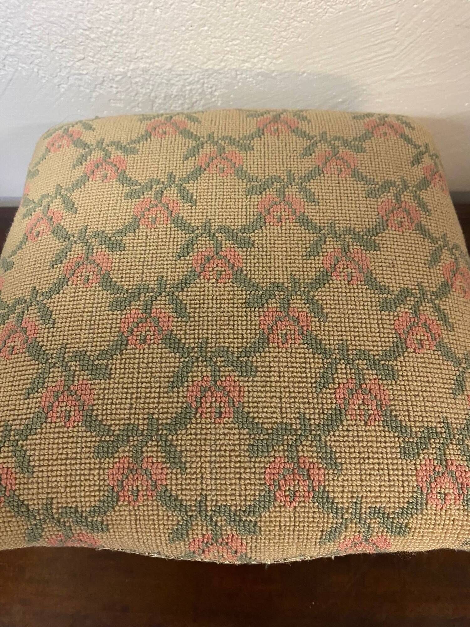 Antique napoleon lll style footrest blackened wood and cross stitch embroidery