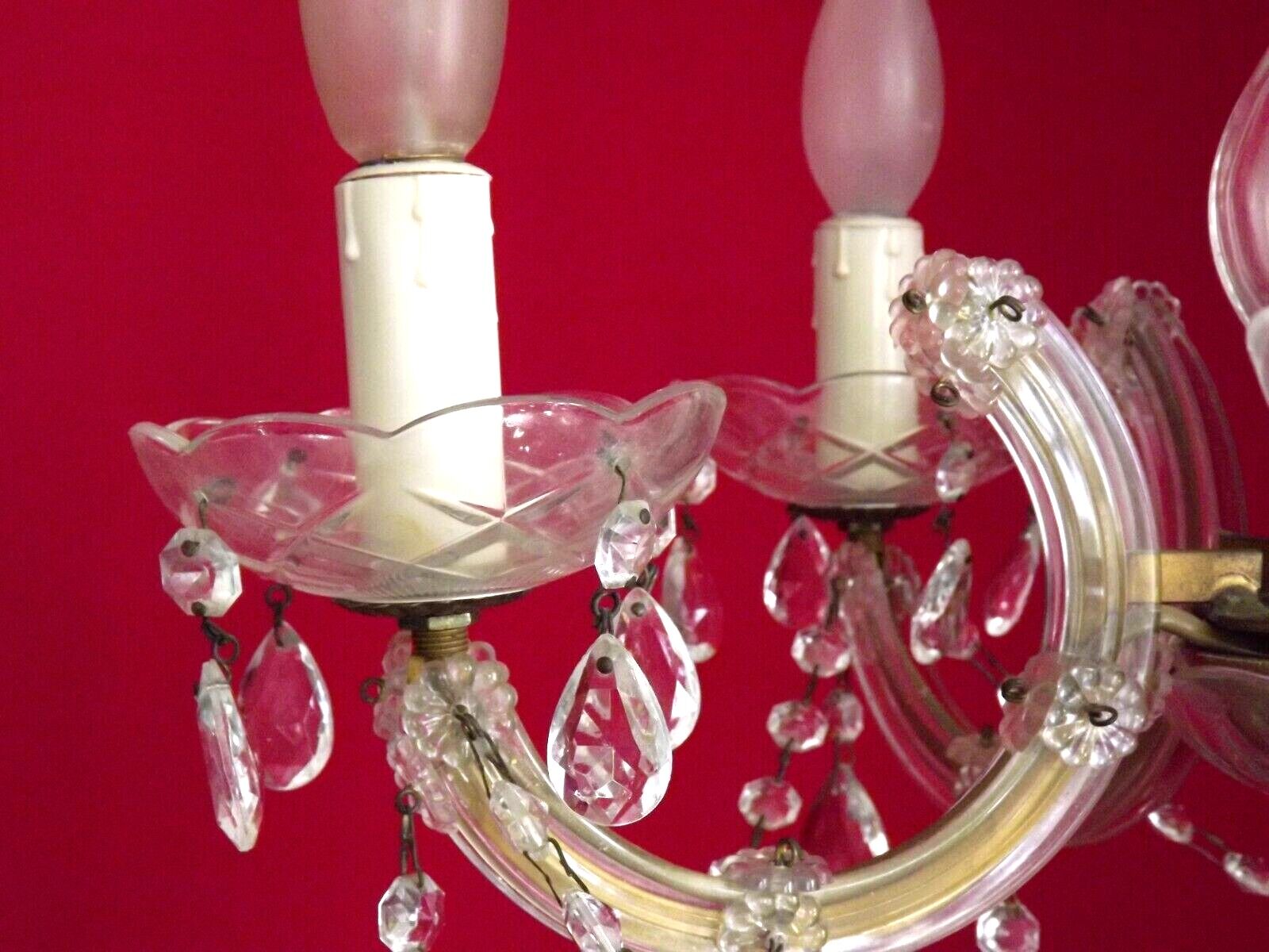 Vintage french metal crystal and glass 5 arm paris chic style chandelier 4228