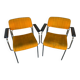 Pair of Vintage 1970s Chrome Metal Armchairs with Orange Fabric and Wood