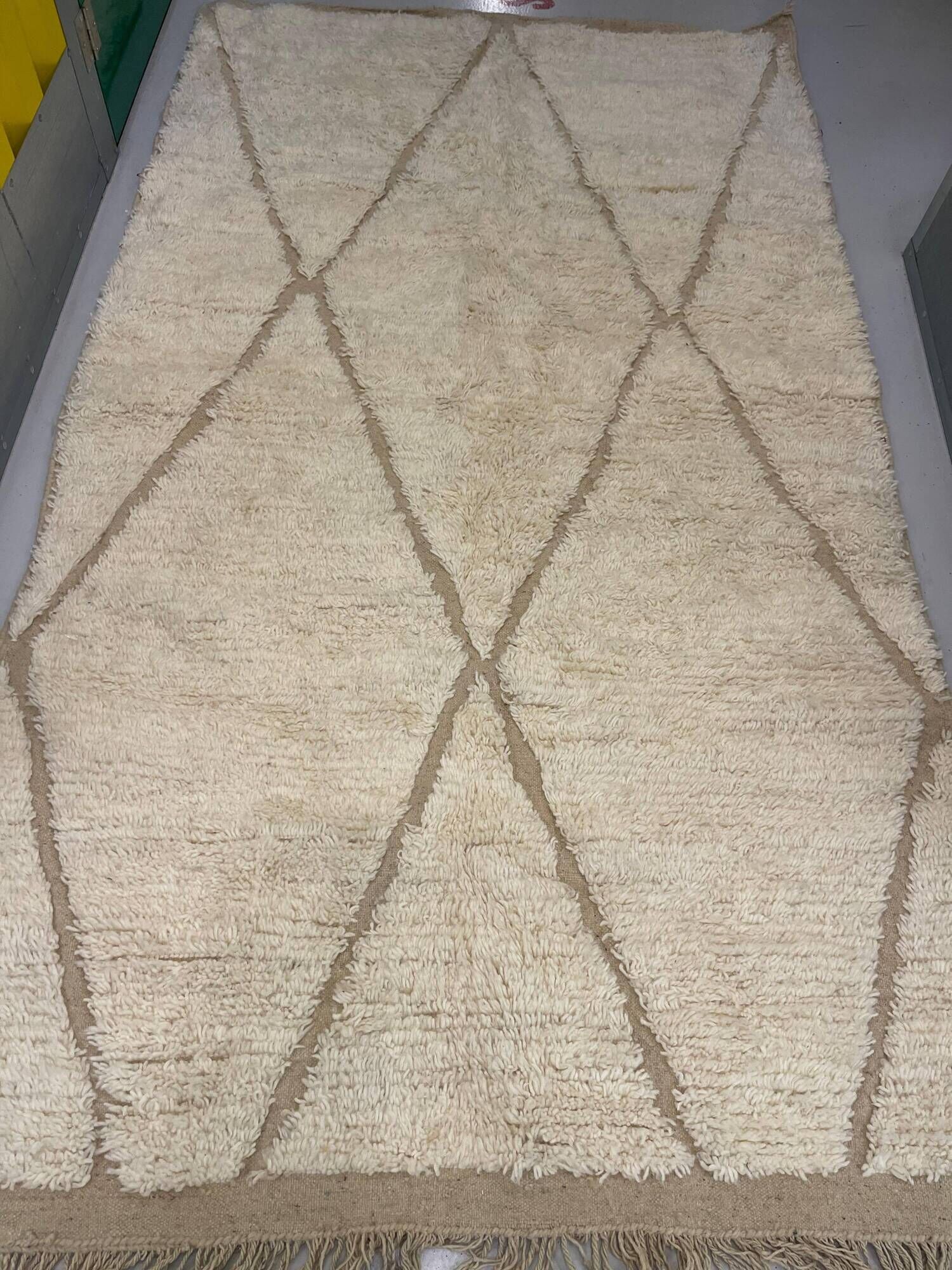 Handmade Moroccan Berber rug, cream and beige with diamonds 150x263cm