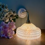 Angled wall lamp with vintage shade in yellow Clichy glass and silver edging