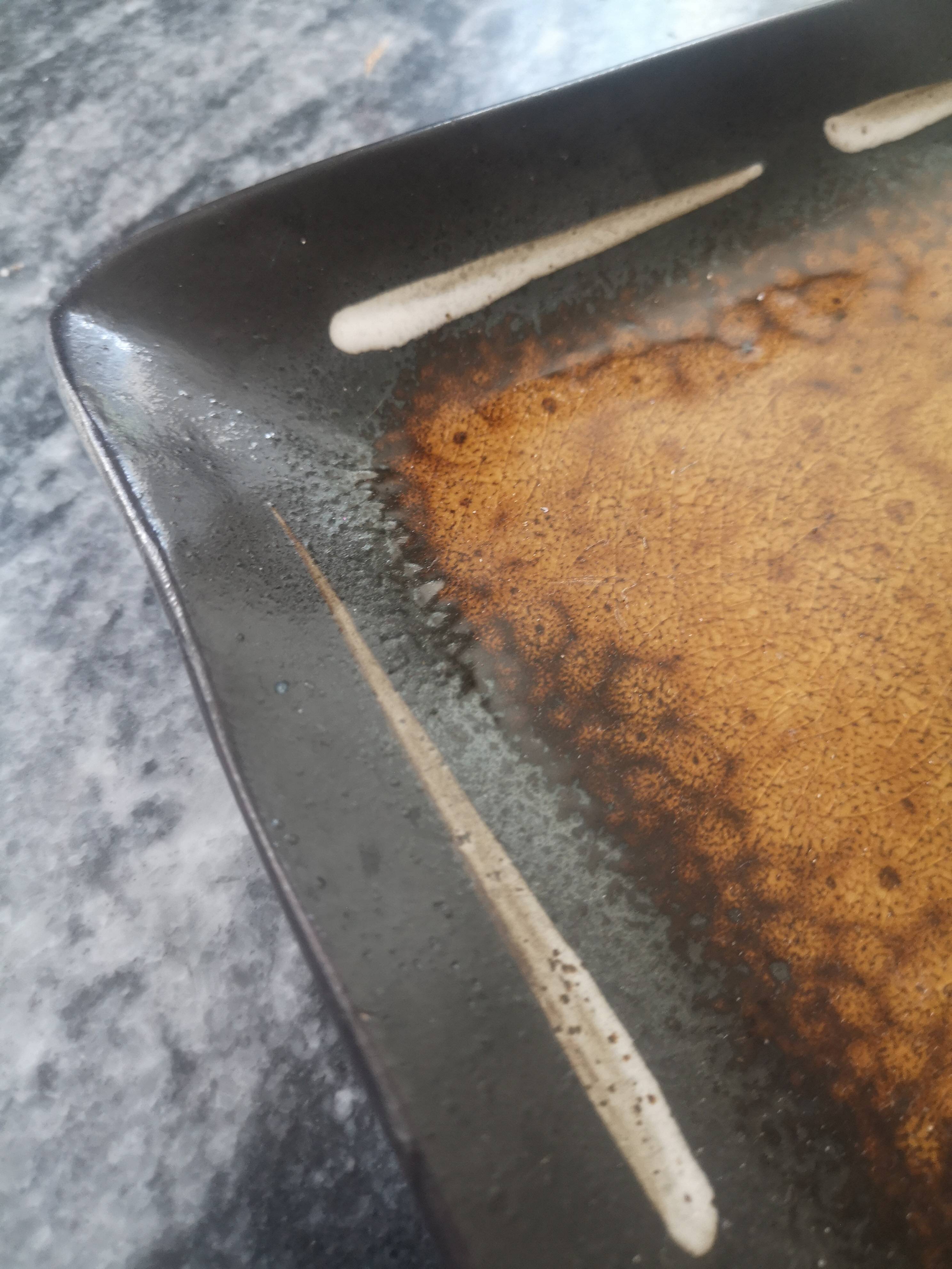 Large square tidy or serving dish in enameled ceramic, joseph abboud 1960