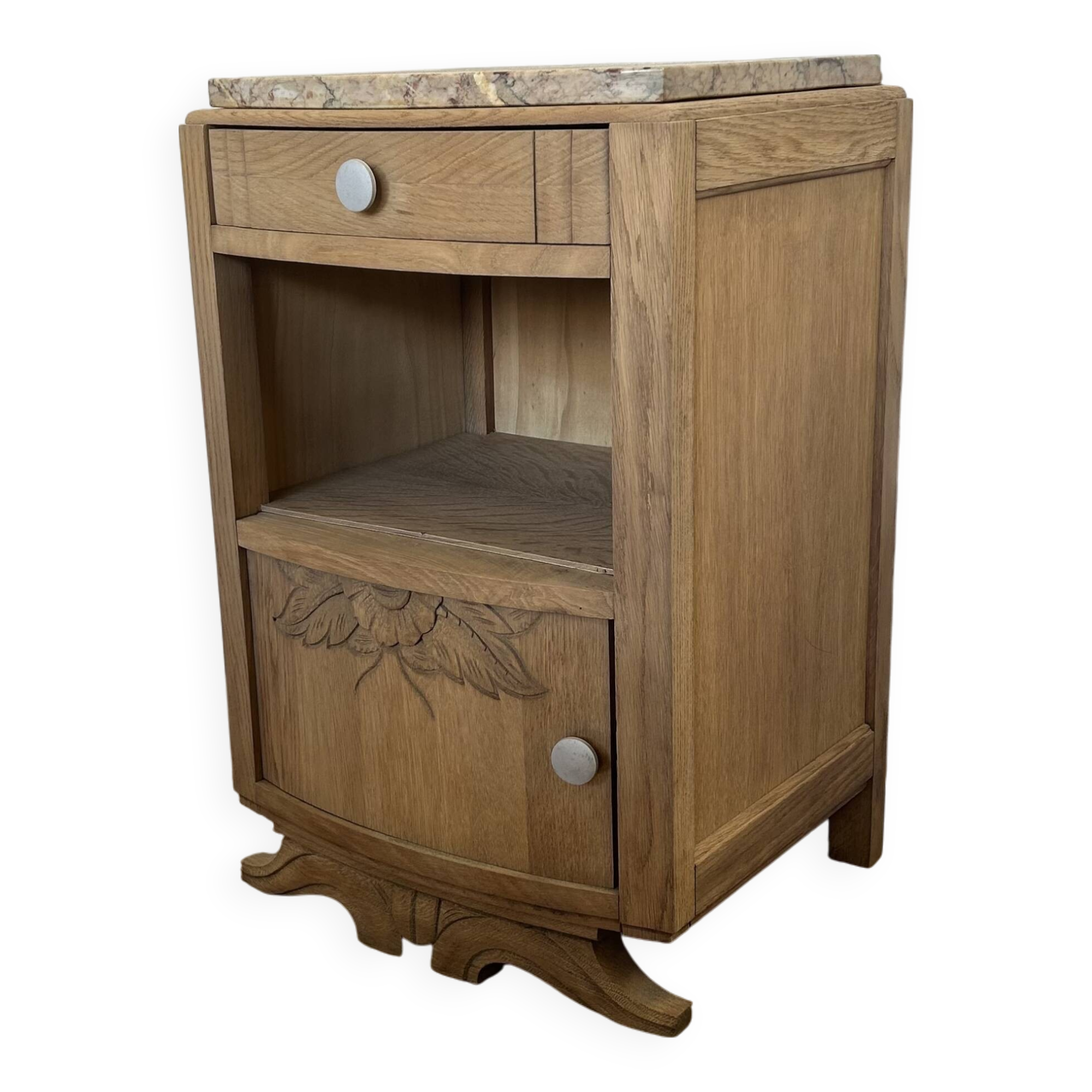 Art Deco bedside table in solid oak