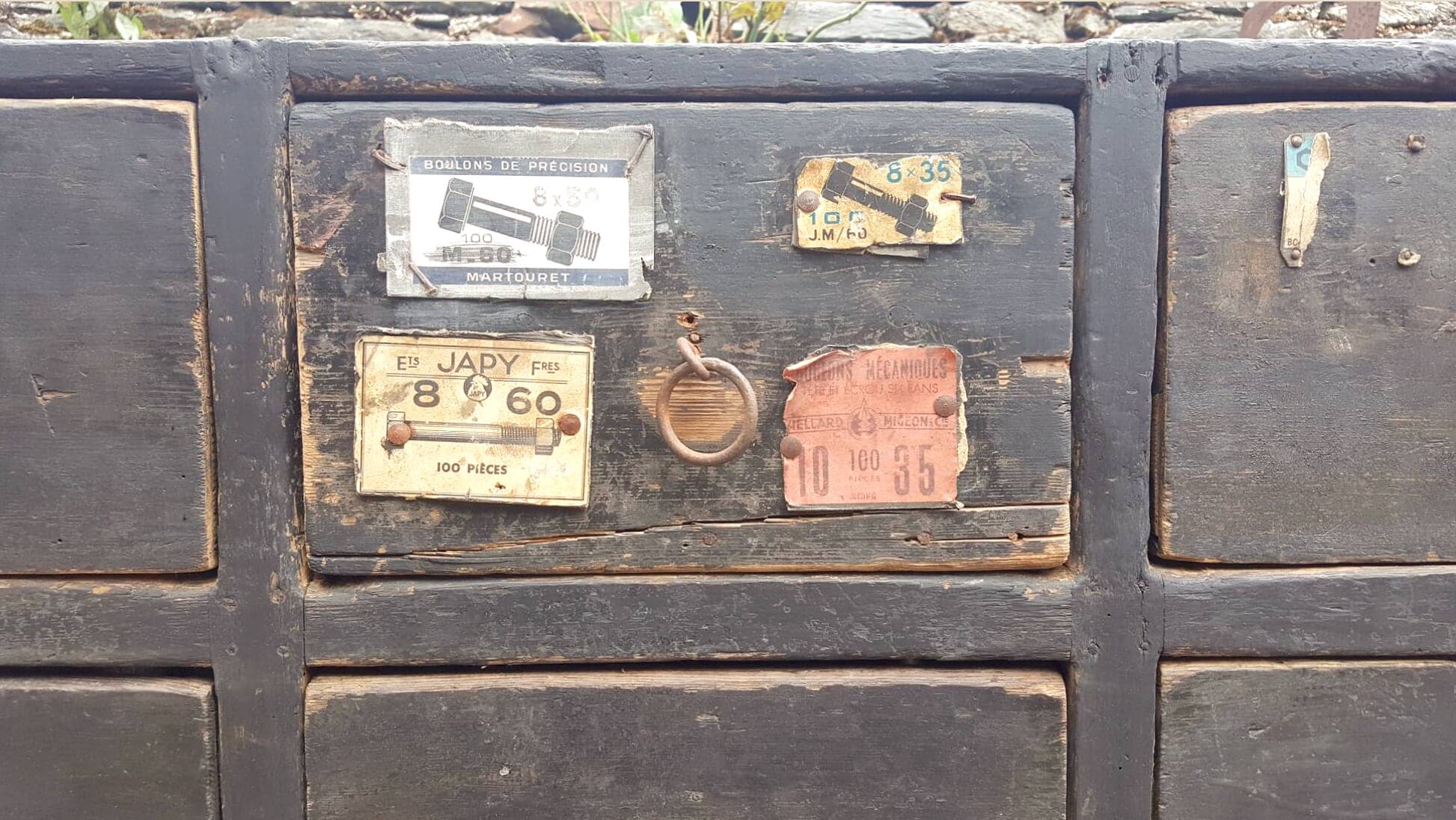 Furniture of old craft hardware with 12 drawers