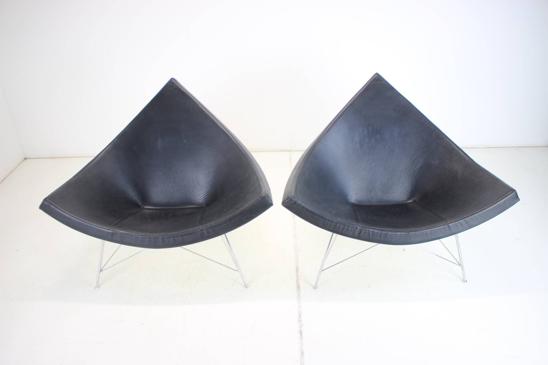 Set of Two Leather Original George Nelson Coconut Chairs, Vitra