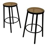 Set of four vintage bar stool - webbing and wood, 1980s Italian design
