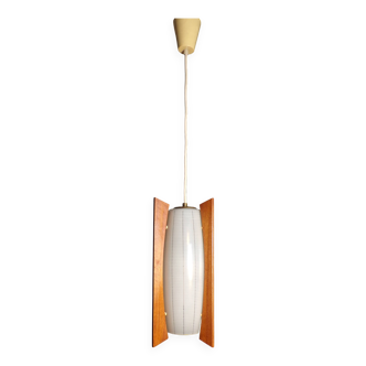 Scandinavian glass and teak pendant light
