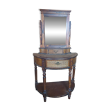 Elegant rounded dressing table in pine and rattan - 20th century
