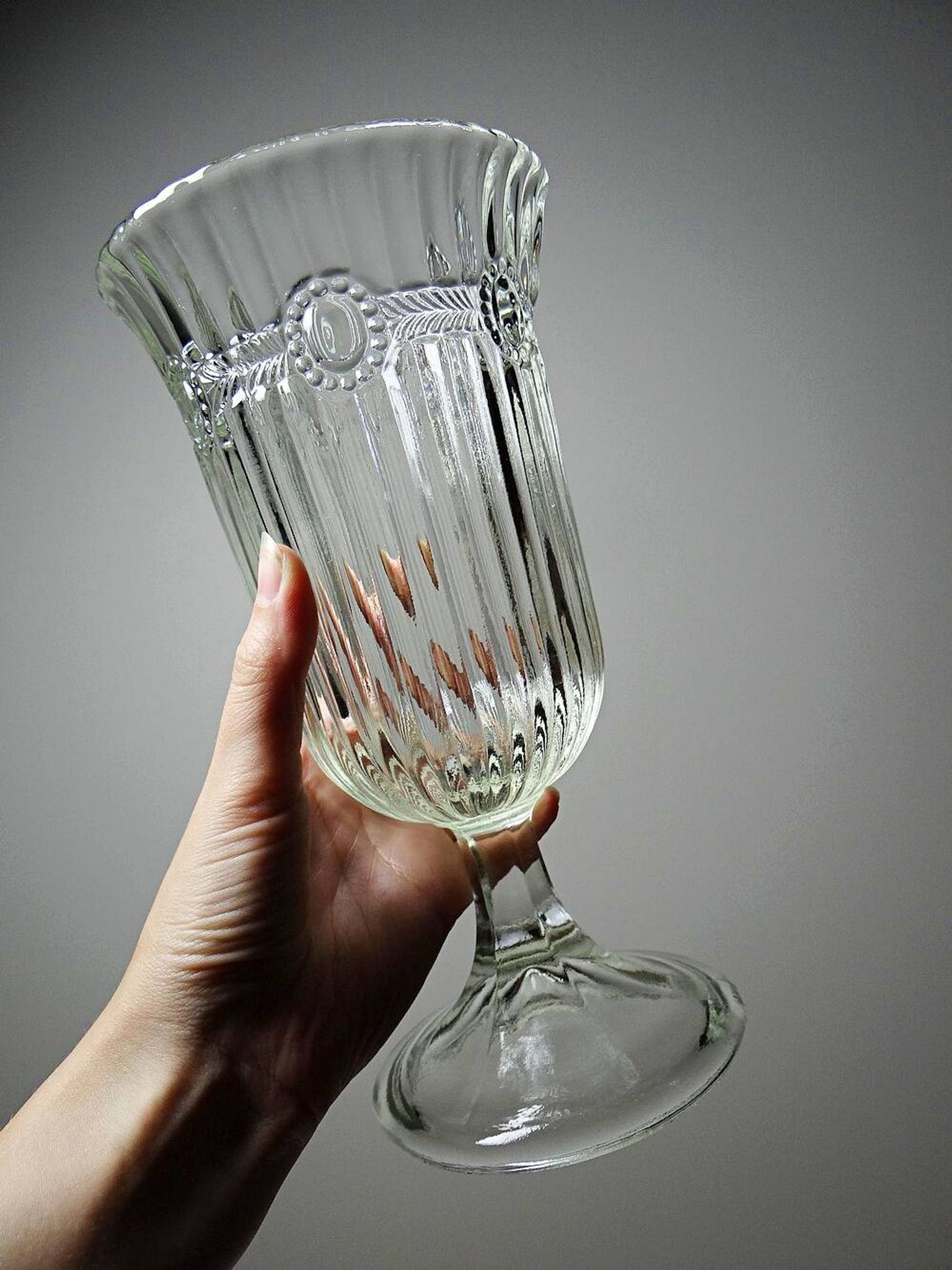 Antique molded glass vase 19th-20th century 1890-1900 on foot