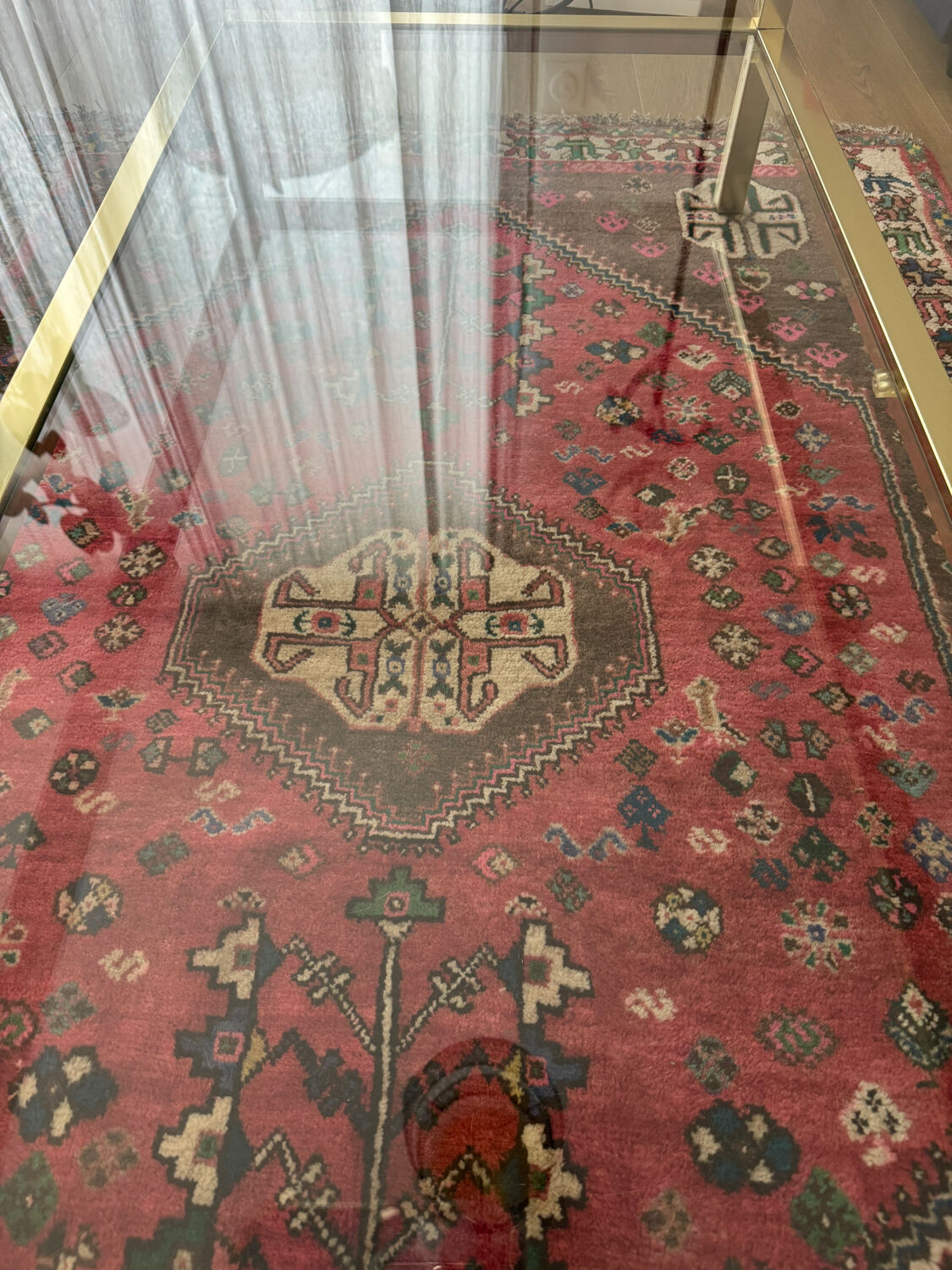 Pierre Vandel Paris 1970s vintage coffee table in brass and glass.