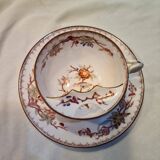 Rare mustache cup + Sargumines saucer with Fismes decoration 19th century