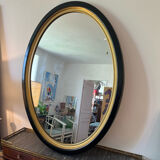 Vintage oval mirror wood black and gold