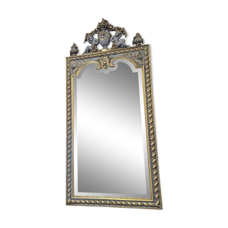 mirror in gray and gold patinated wood with loves