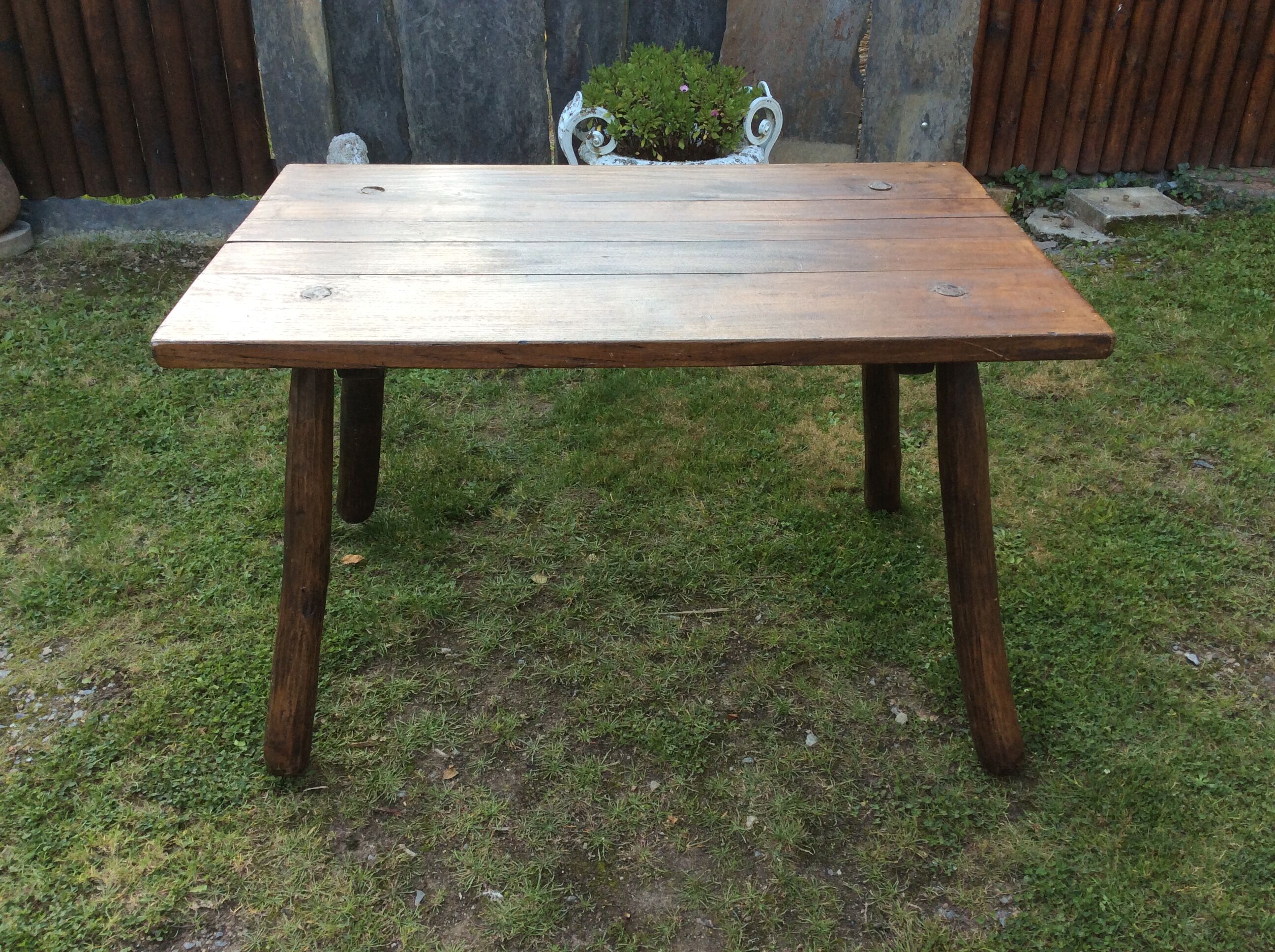 Brutalist vintage table in solid oak