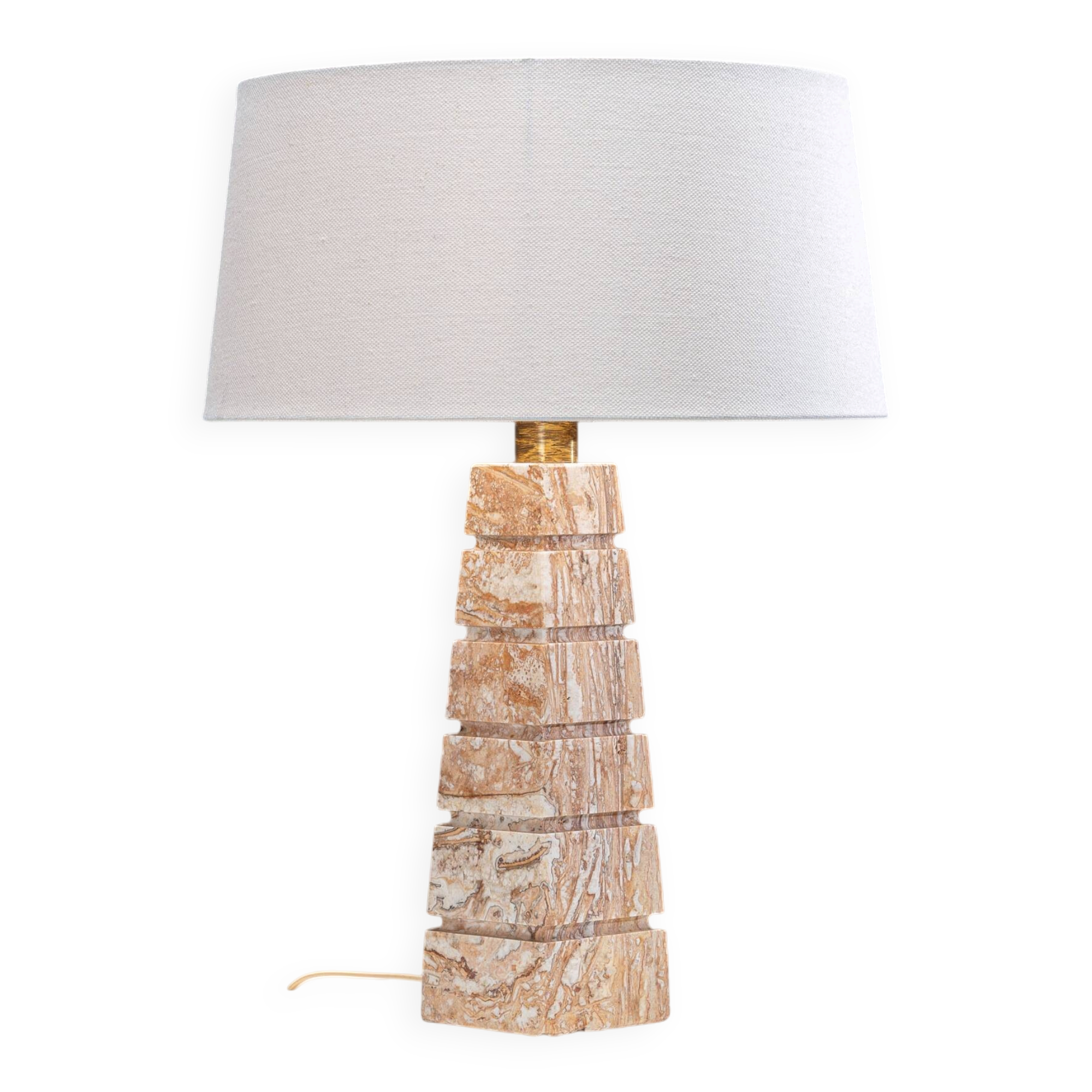 Geometric pyramid shaped travertine-onyx table lamp