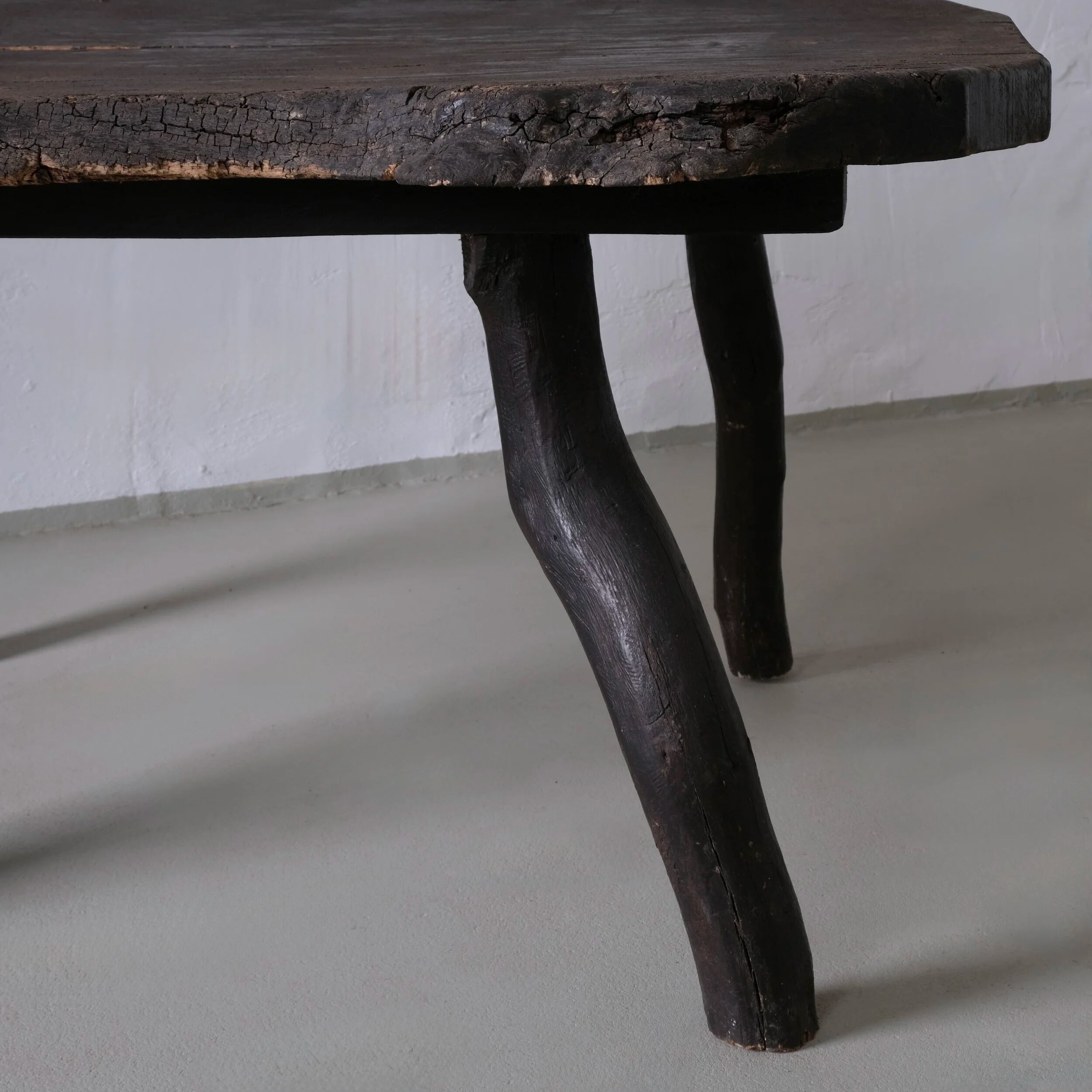 Wabi-sabi rustic dark wood side table | Belgium | Vintage
