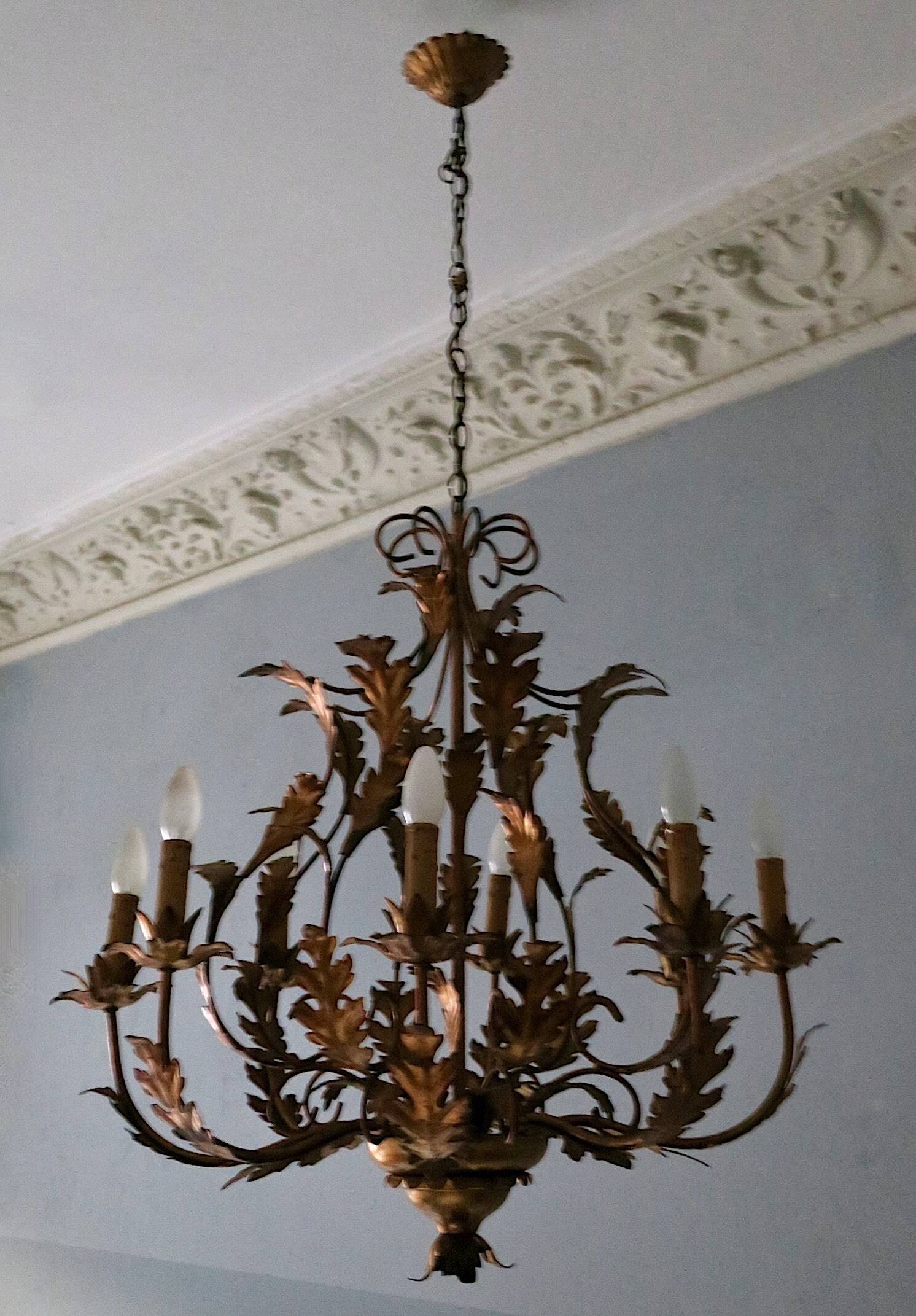 Large mid centuery gilt tole eight-light chandelier by Hans Kögl, 1960s