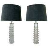 Pair of mid-century crystal lamps by Carl Fagerlund for Orrefors Sweden, 1970s.
