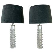 Pair of mid-century crystal lamps by Carl Fagerlund for Orrefors Sweden, 1970s.
