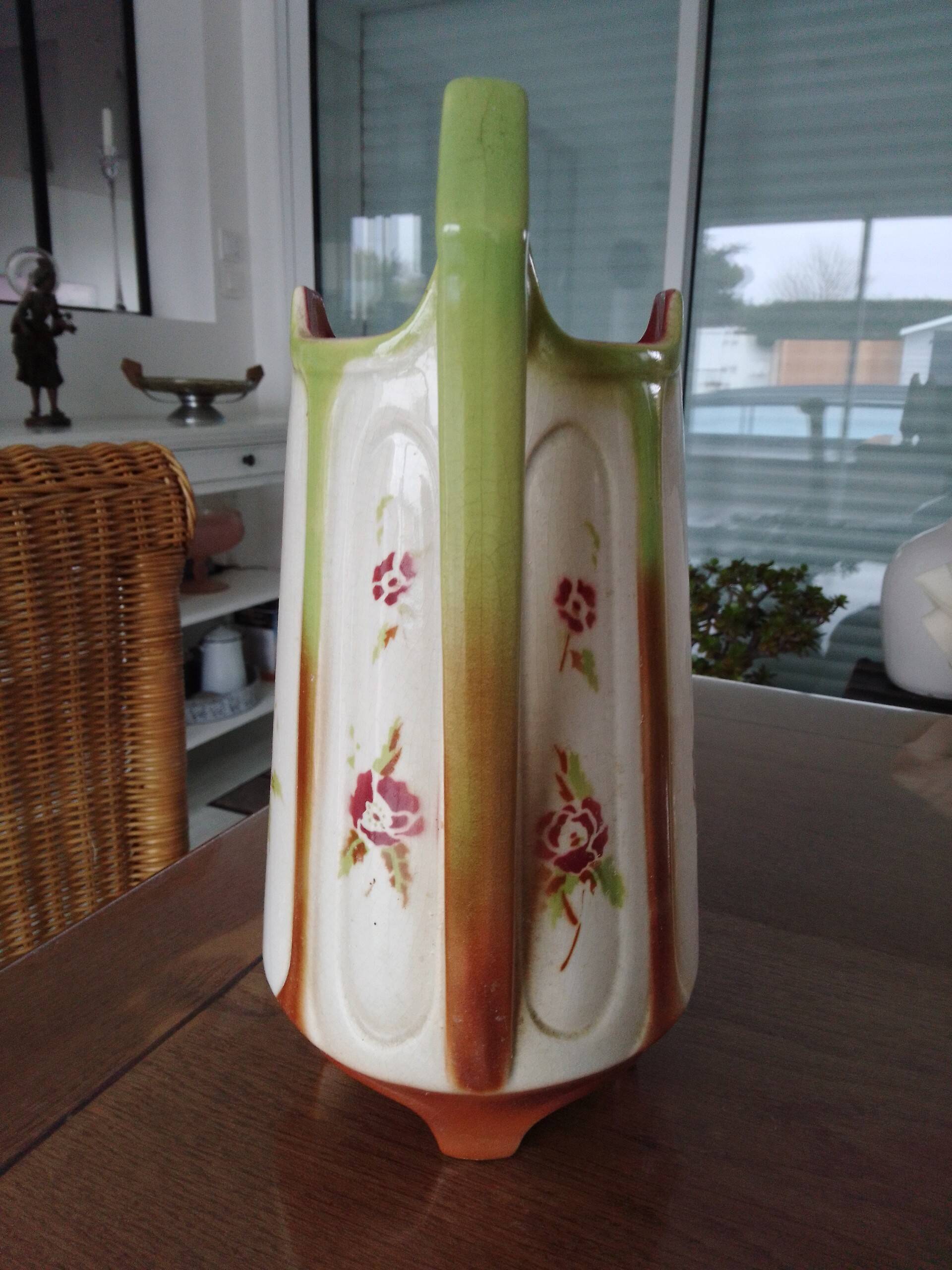 Antique faience barbotine vase
