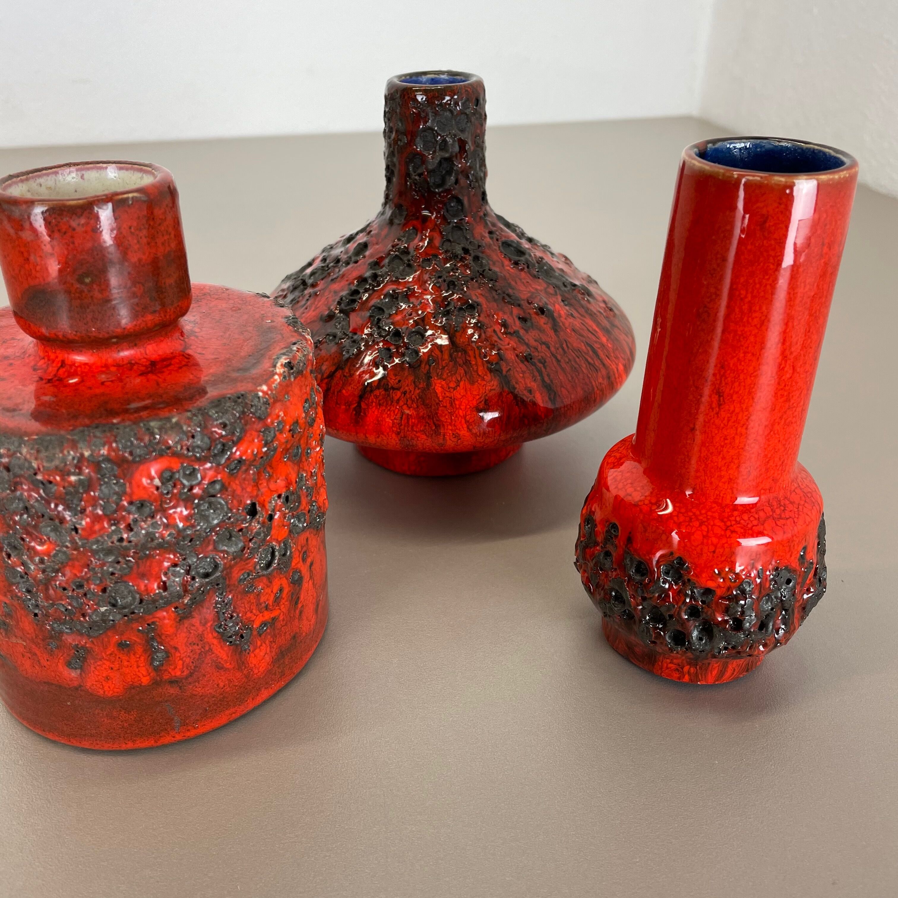 Ensemble de 3 vases en poterie céramique rouge noir Otto Keramik Allemagne 1970
