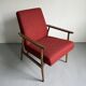 Restored Polish Mid-Century Modern Armchair, Red Vintage Lounge Chair